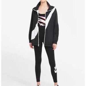Nike Sportswear Essential Legging Womens XS Black White High-Waisted Cotton Logo